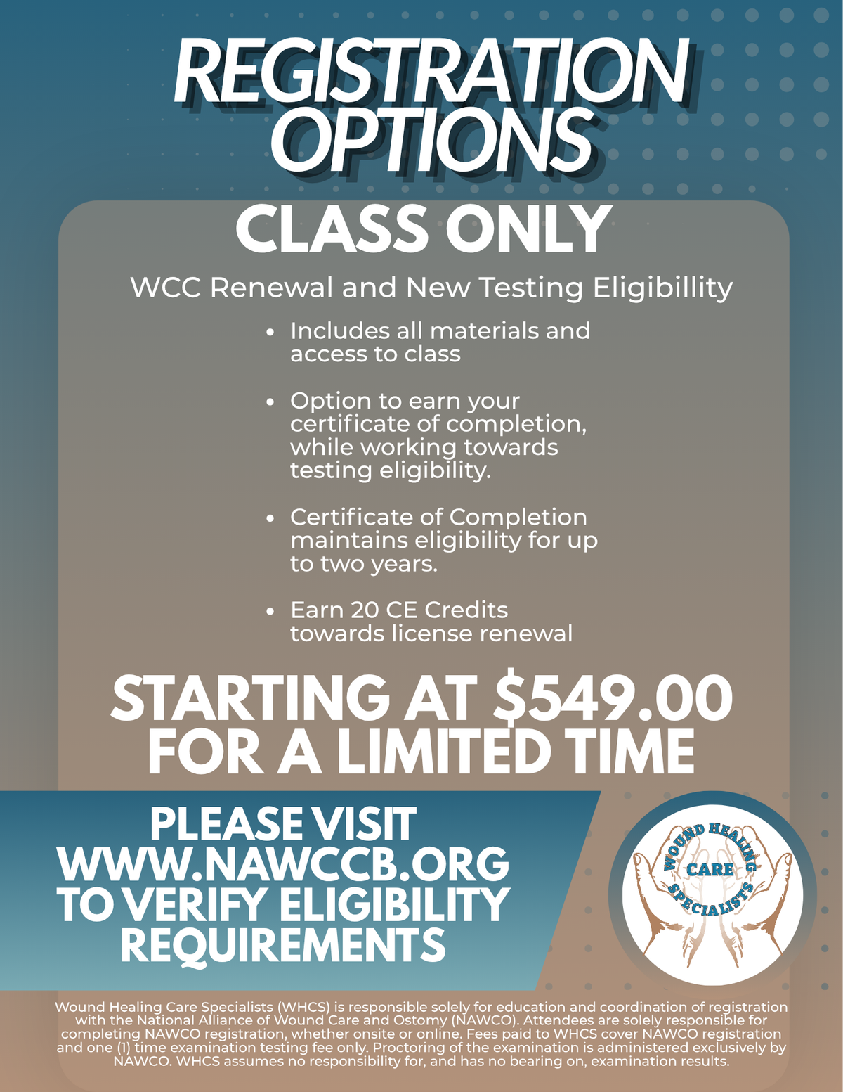 (CLASS ONLY) (Anaheim, CA) November 2-4, 2026 - Wound Care Certification Class: Presented by Wound Healing Care Specialists