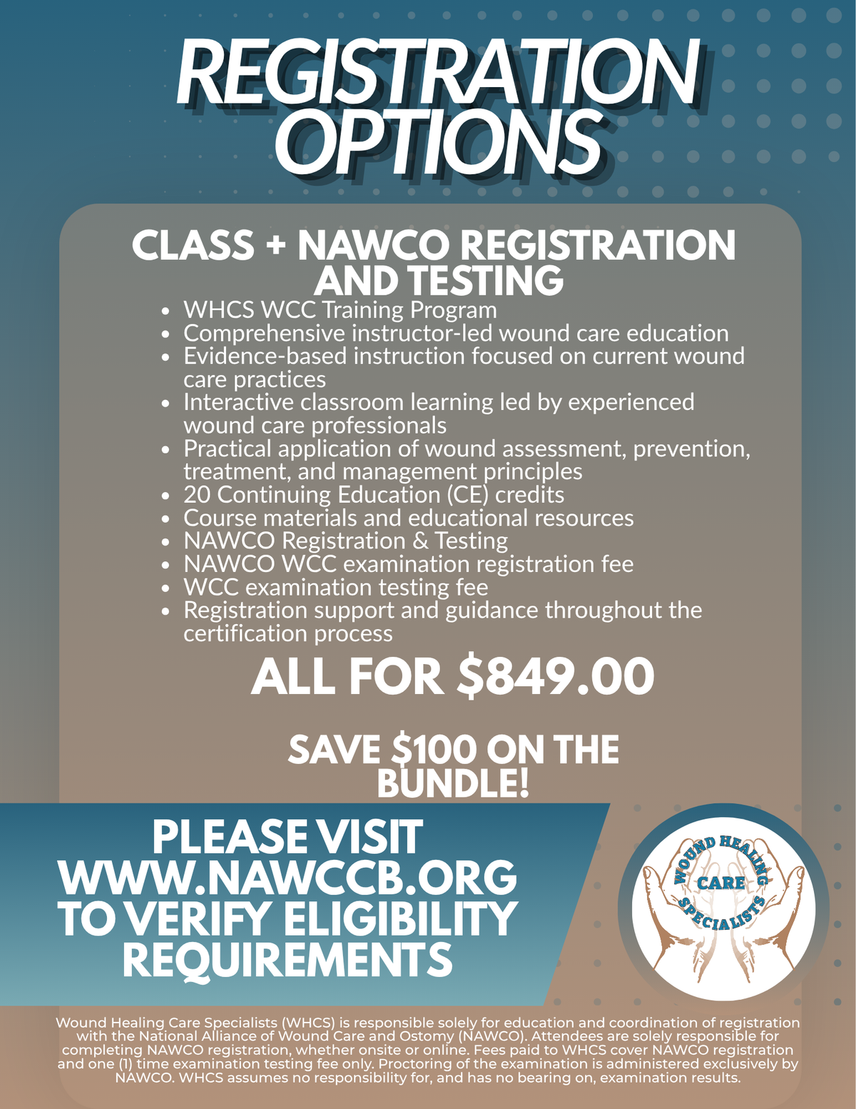 WHCS TRAINING + NAWCO REGISTRATION AND WCC TESTING BUNDLE